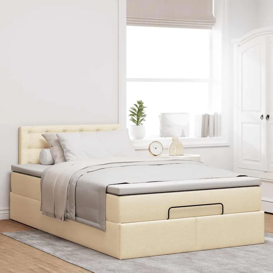 Cadre de lit ottoman avec matelas crème 120x200cm tissu - 4