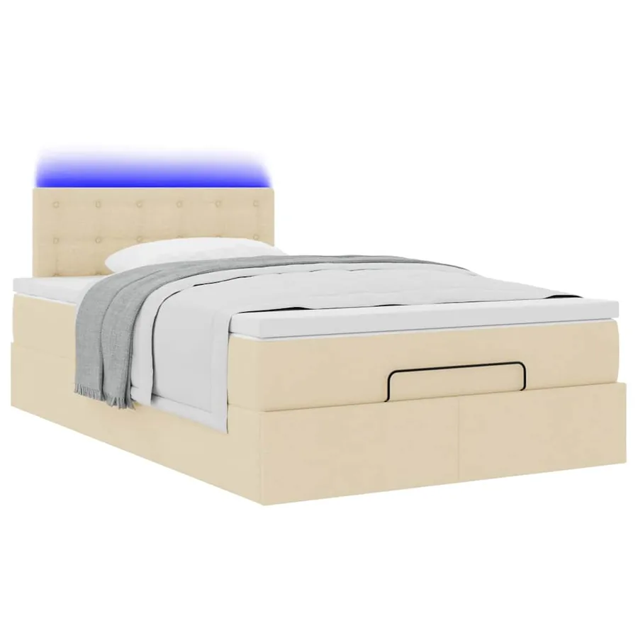 Cadre de lit ottoman avec matelas crème 120x200cm tissu - 6