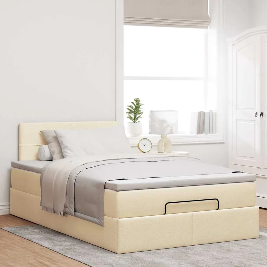 Cadre de lit ottoman avec matelas crème 120x200cm tissu - 3