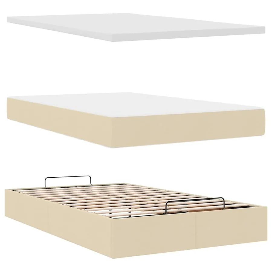 Cadre de lit ottoman avec matelas crème 120x200cm tissu - 8