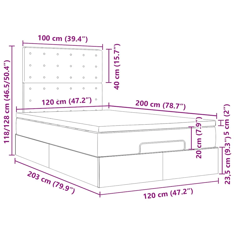 Cadre de lit ottoman avec matelas crème 120x200cm tissu - 18