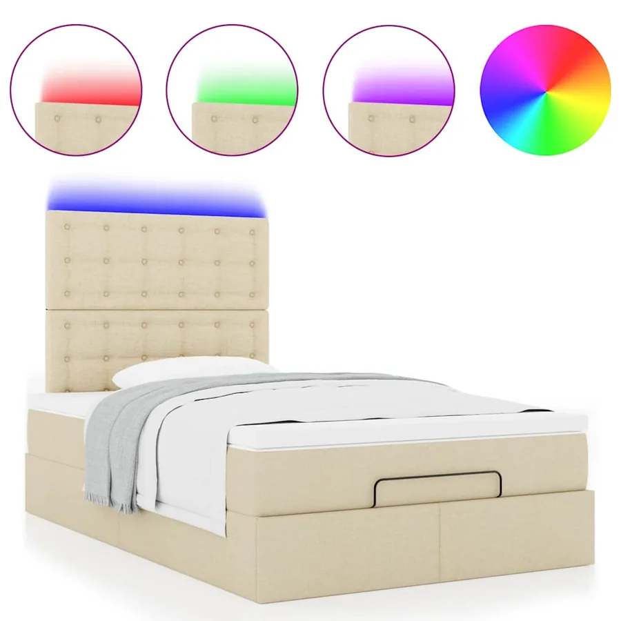 Cadre de lit ottoman avec matelas crème 120x200cm tissu - 5