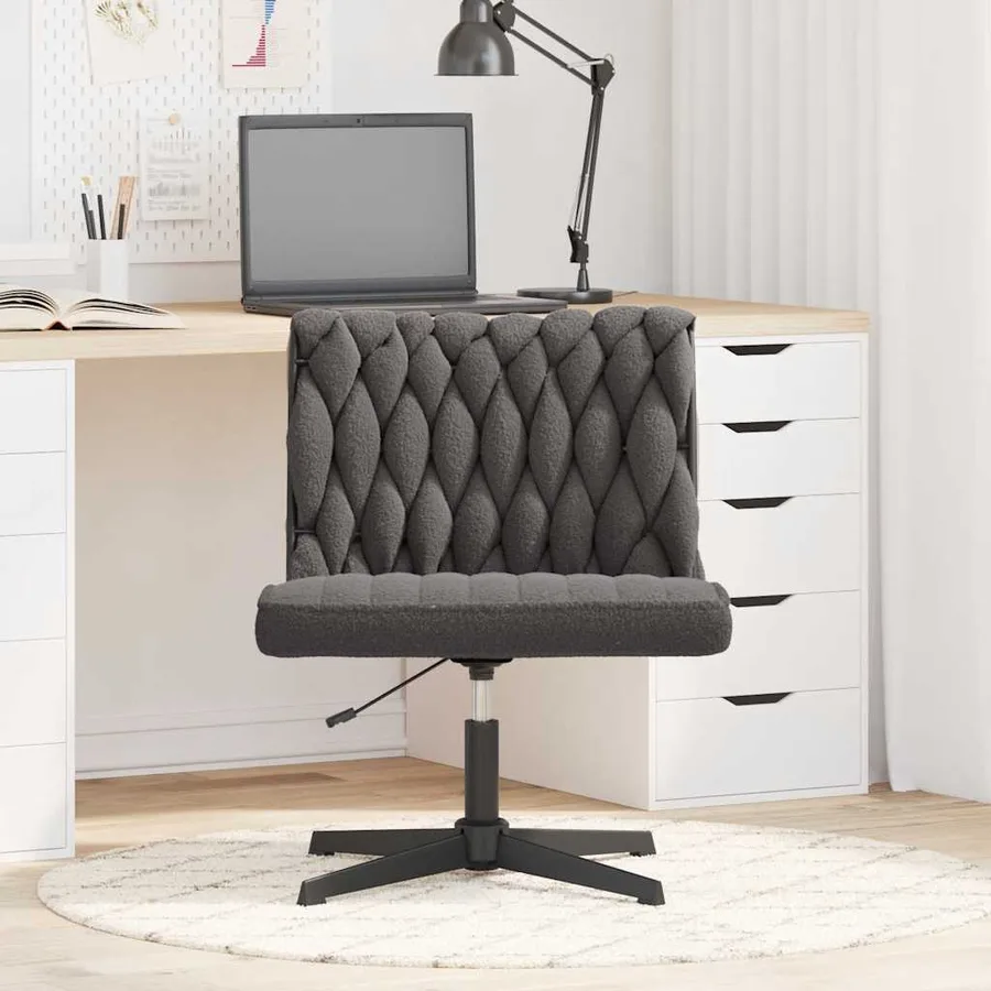 Chaise pivotante de bureau gris foncé bouclé comme laine tissu - 3