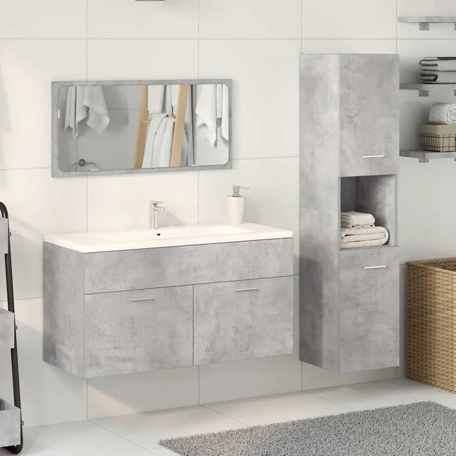 Ensemble de meubles de salle de bain 3 pcs gris béton - 3