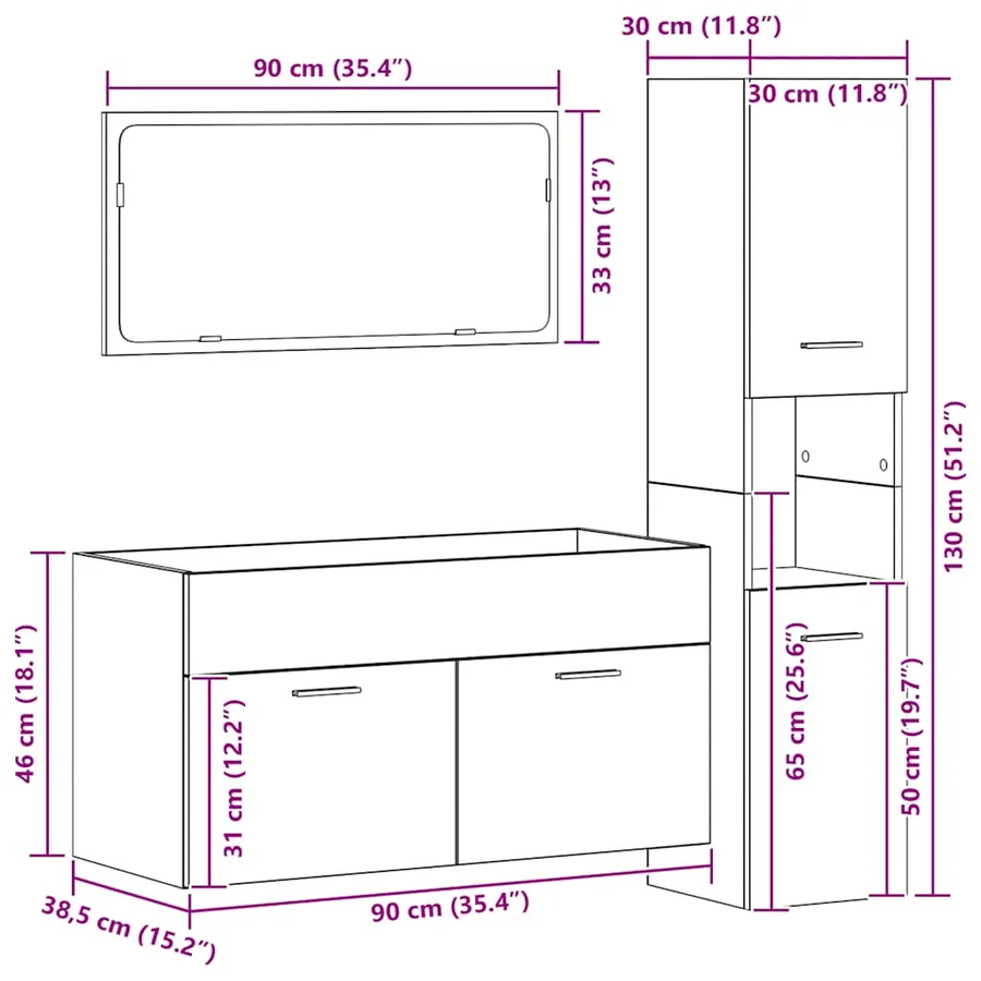Ensemble de meubles salle de bain 3 pcs bois d'ingénierie - 12