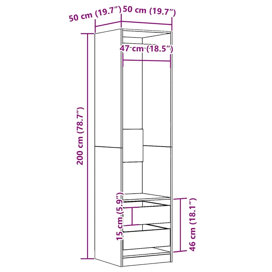 Garde-robe vieux bois 50x50x200 cm bois d'ingénierie - 10