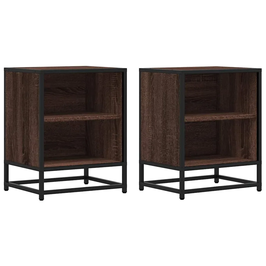 Tables de chevet 2 pcs chêne marron bois d'ingénierie et métal - 2