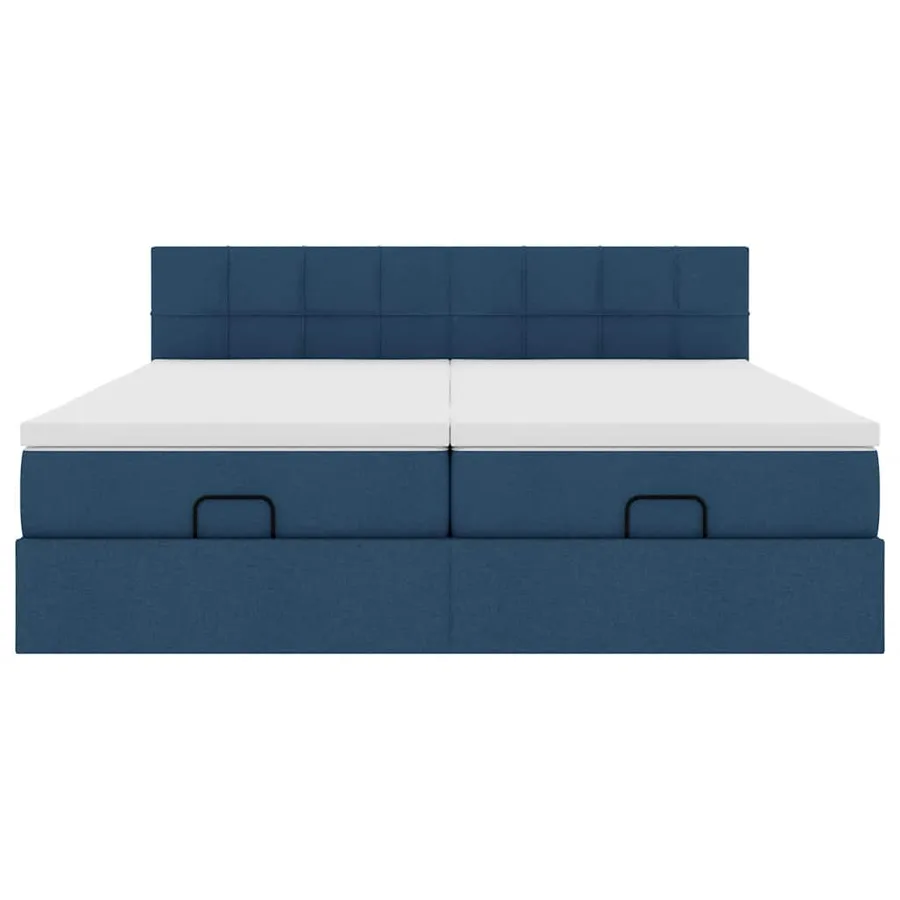 Cadre de lit ottoman avec matelas bleu 160x200 cm tissu - 7