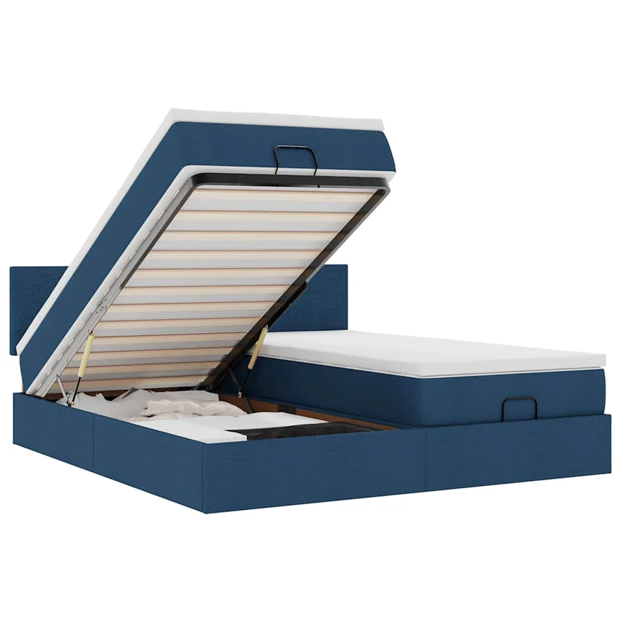 Cadre de lit ottoman avec matelas bleu 160x200 cm tissu - 2