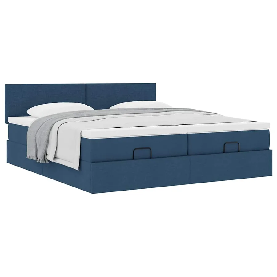 Cadre de lit ottoman avec matelas bleu 160x200 cm tissu - 5