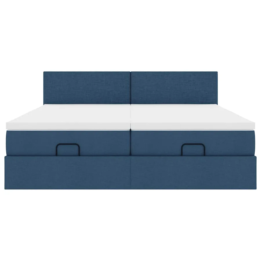 Cadre de lit ottoman avec matelas bleu 160x200 cm tissu - 7