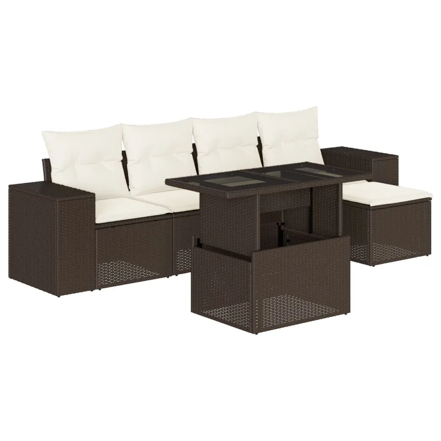 Salon de jardin avec coussins 6 pcs marron résine tressée - 2
