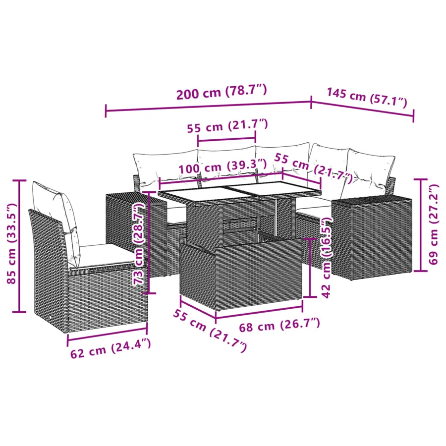 Salon de jardin avec coussins 6 pcs marron résine tressée - 10