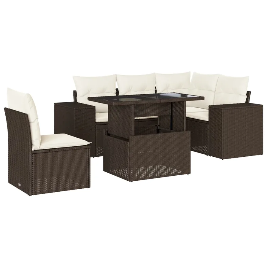 Salon de jardin avec coussins 6 pcs marron résine tressée - 2