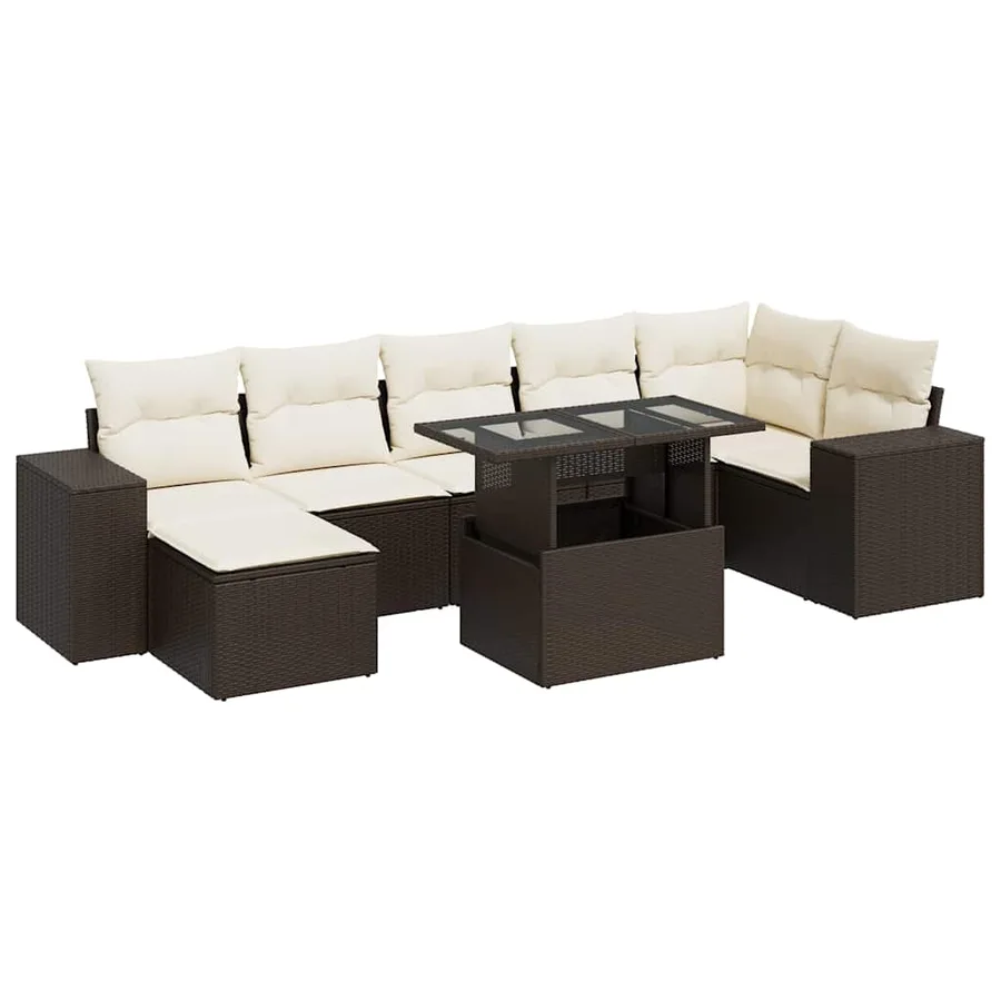 Salon de jardin 8 pcs avec coussins marron résine tressée - 2