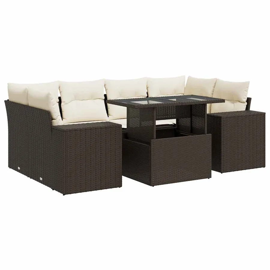 Salon de jardin avec coussins 7 pcs marron résine tressée - 2
