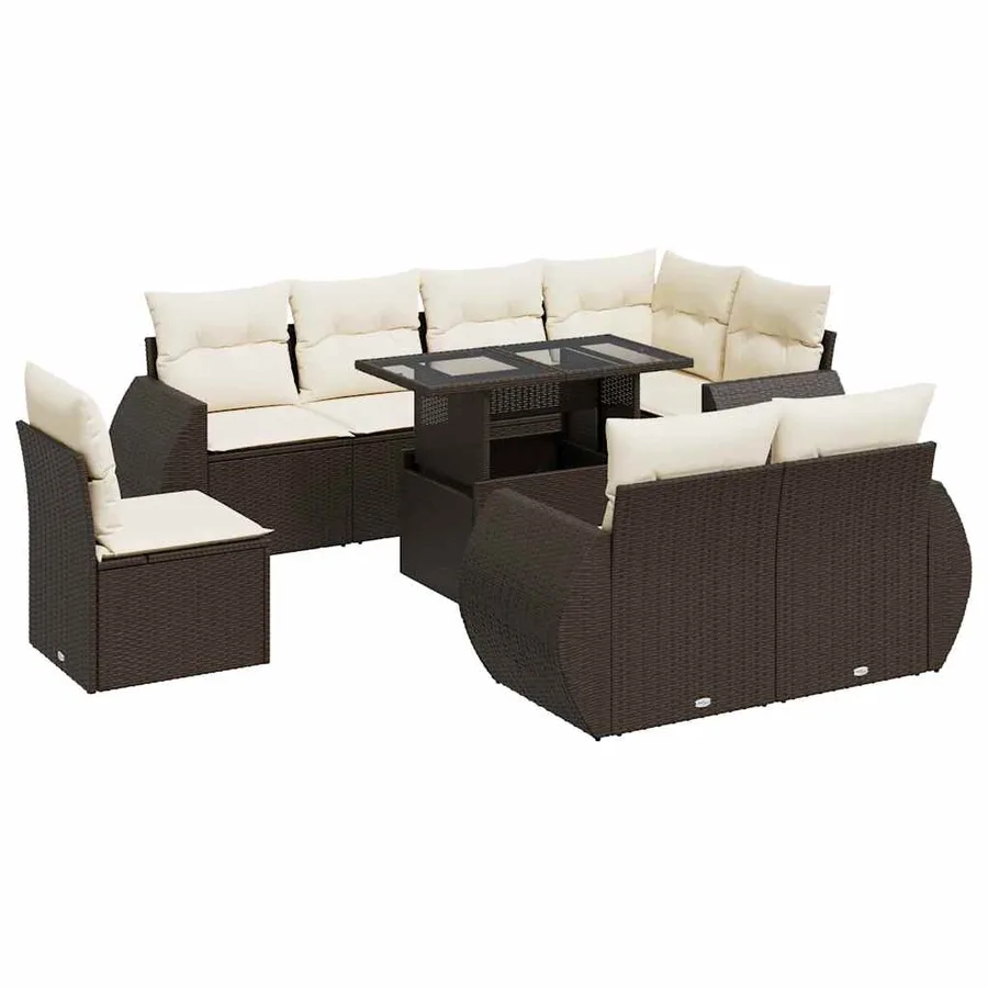 Salon de jardin avec coussins 9 pcs marron résine tressée - 2