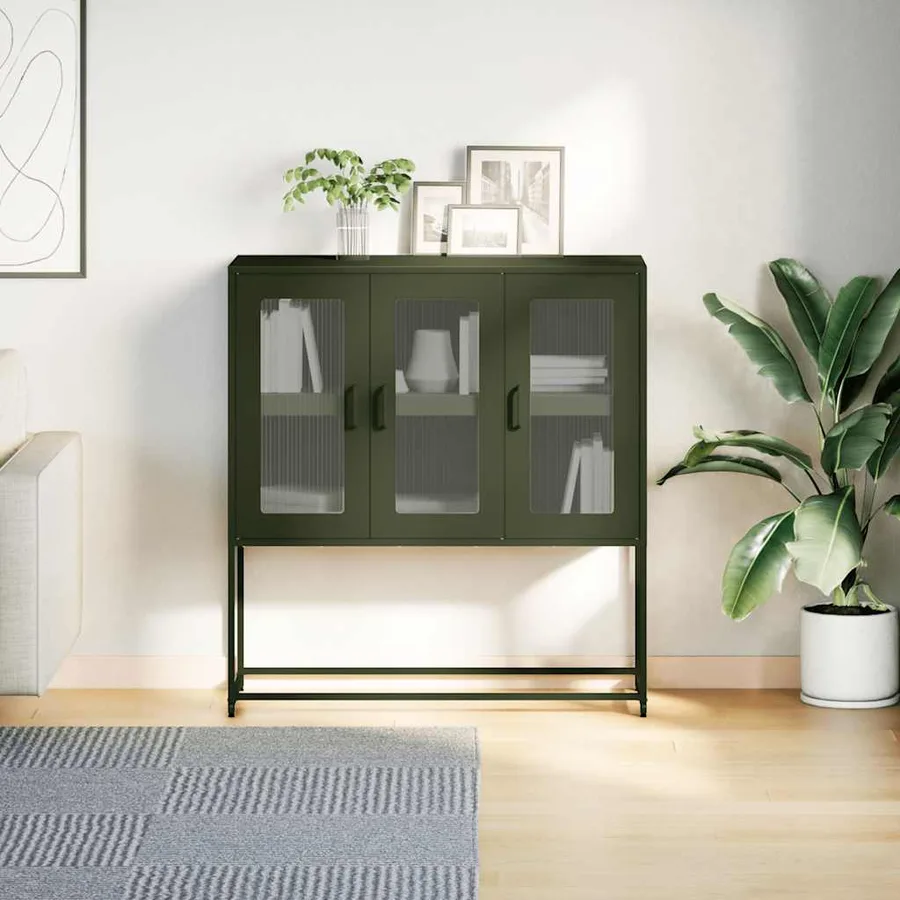 Buffet vert olive 100,5x39x107 cm acier laminé à froid - 3