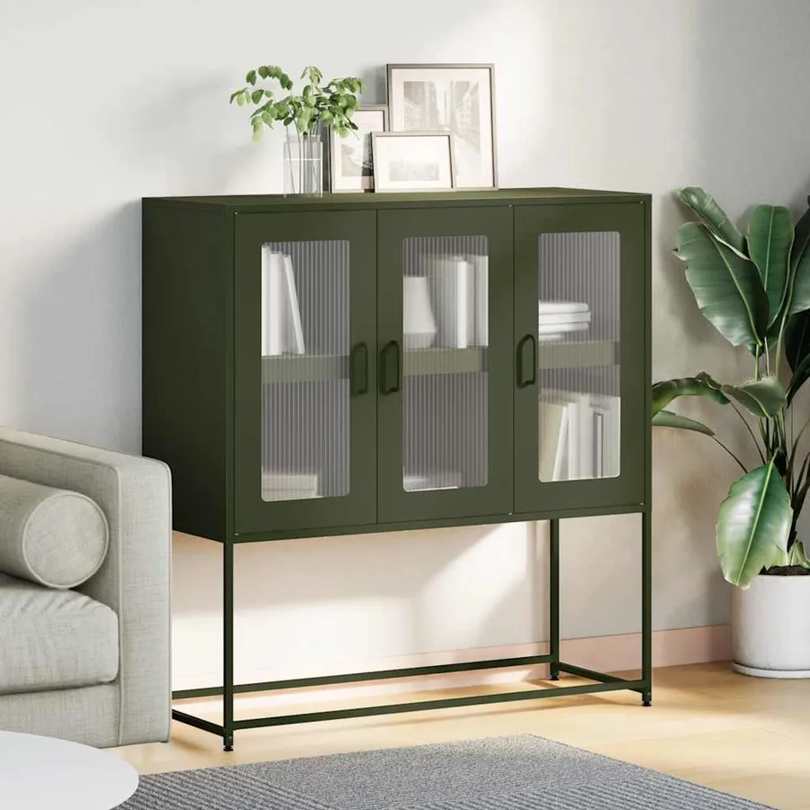 Buffet vert olive 100,5x39x107 cm acier laminé à froid - 4