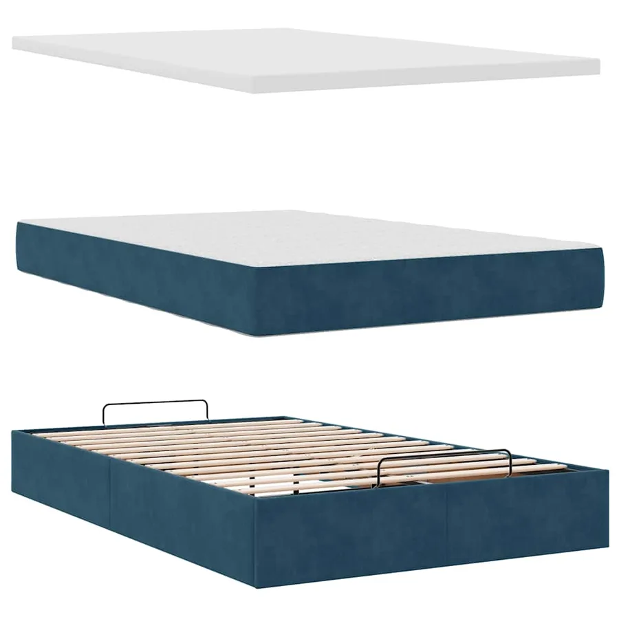 Cadre de lit ottoman avec matelas bleu foncé 120x200 cm velours - 11