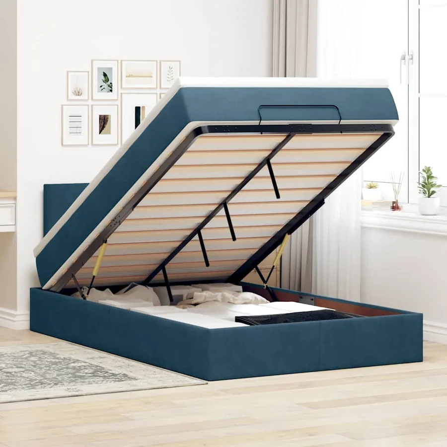 Cadre de lit ottoman avec matelas bleu foncé 120x200 cm velours