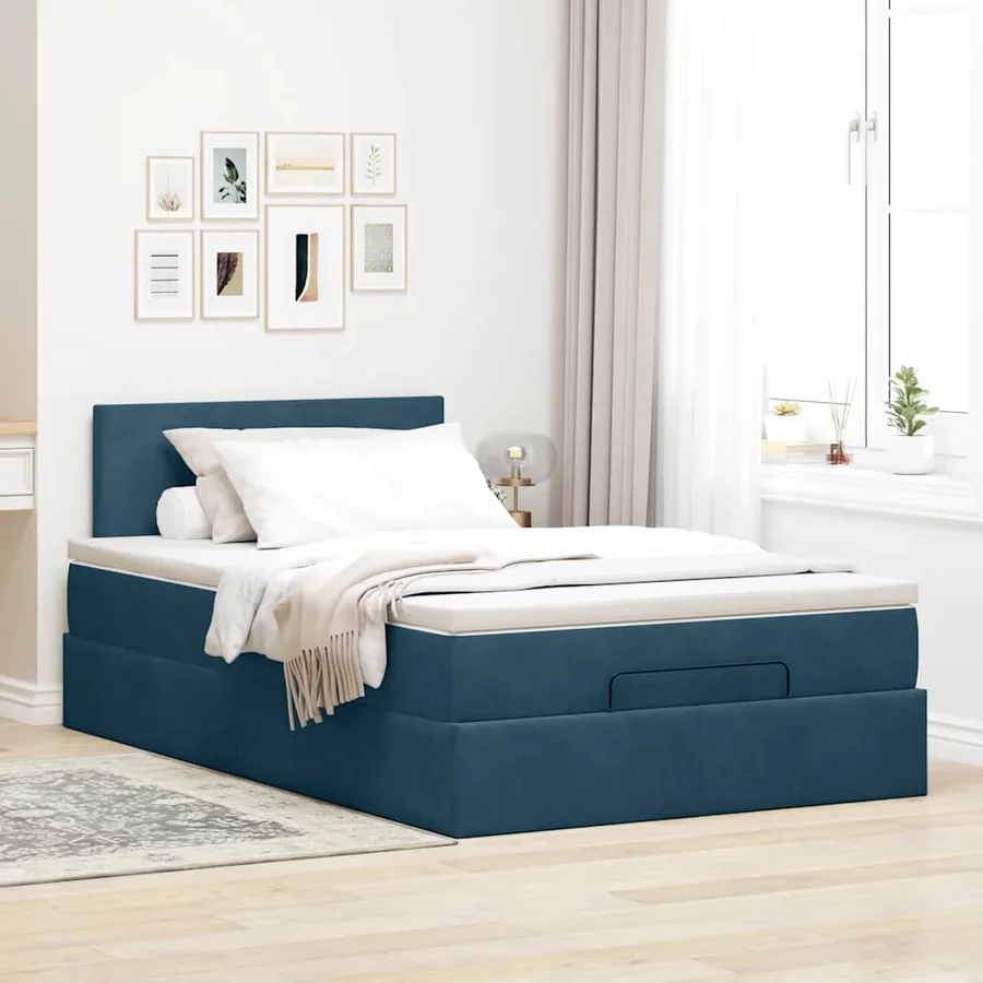 Cadre de lit ottoman avec matelas bleu foncé 120x200 cm velours - 4