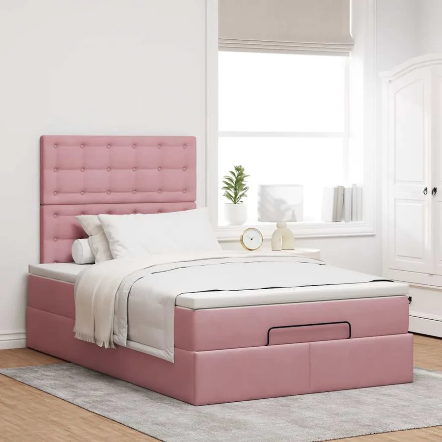 Cadre de lit ottoman avec matelas rose 120x200 cm velours - 3