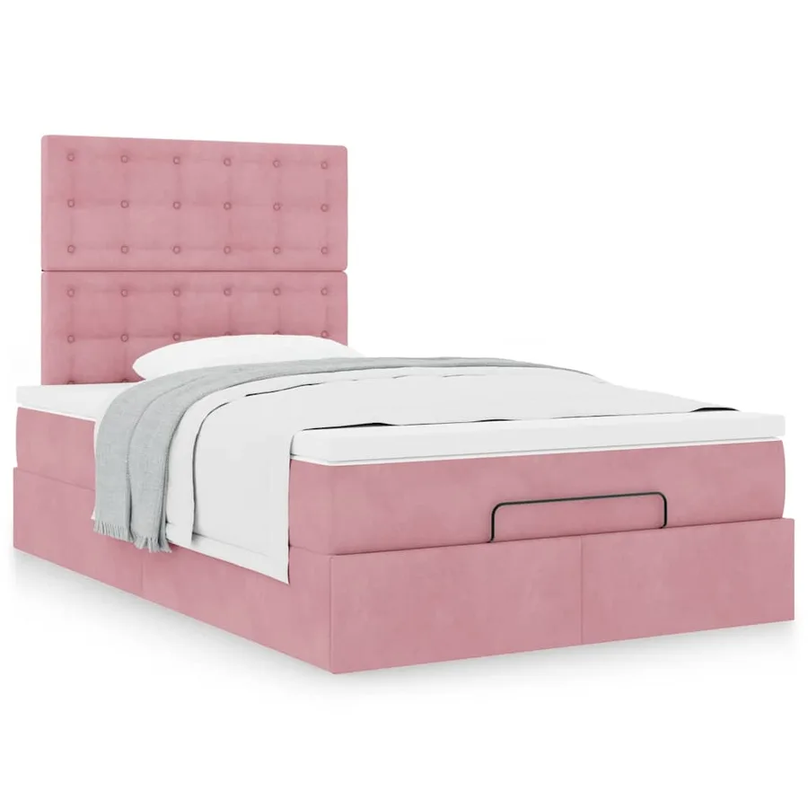 Cadre de lit ottoman avec matelas rose 120x200 cm velours - 4