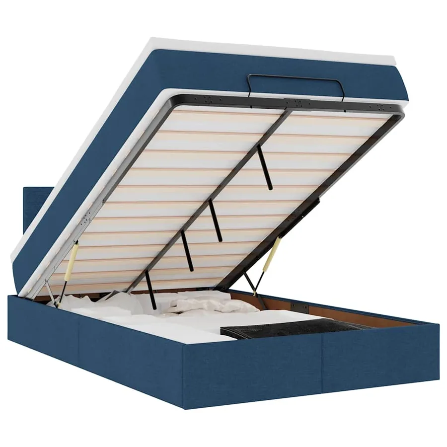 Cadre de lit ottoman avec matelas bleu 120x190 cm tissu - 2