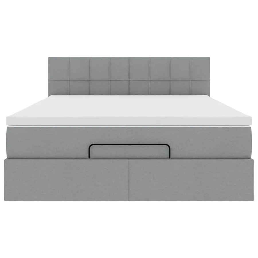 Cadre de lit ottoman et matelas gris clair 140x200 cm tissu - 7