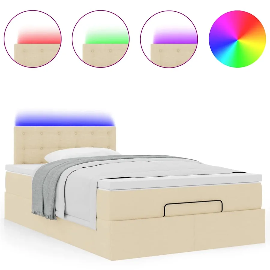 Lit ottoman avec matelas et LED crème 120x190 cm tissu - 5
