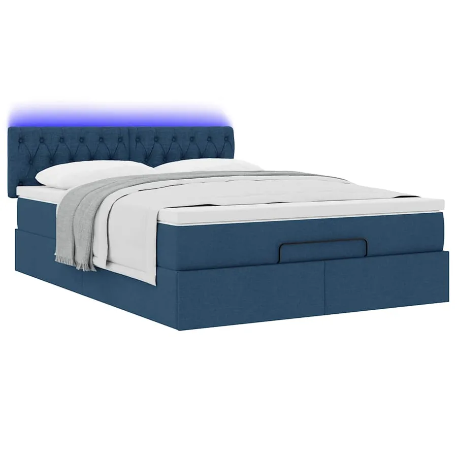 Cadre de lit ottoman avec matelas bleu 140x200 cm tissu - 5