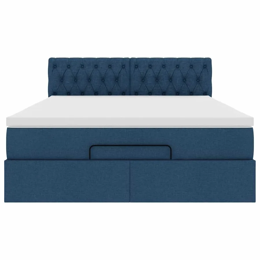Cadre de lit ottoman avec matelas bleu 140x200 cm tissu - 8