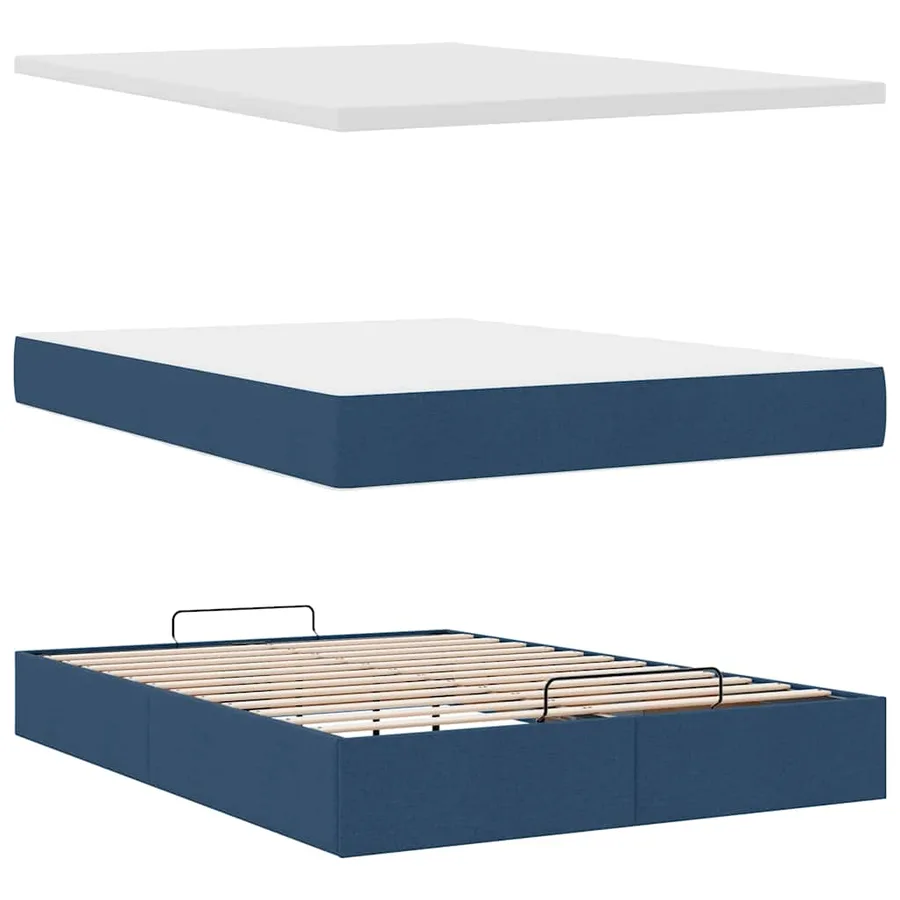 Cadre de lit ottoman avec matelas bleu 140x200 cm tissu - 9