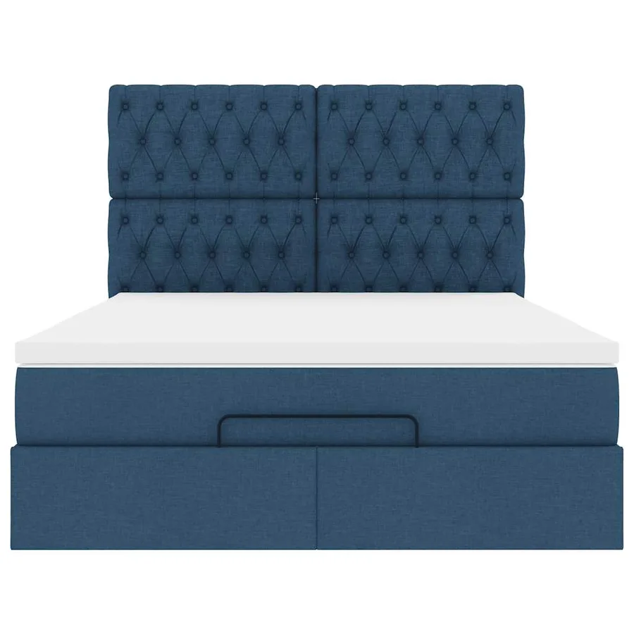 Cadre de lit ottoman avec matelas bleu 140x200 cm tissu - 7