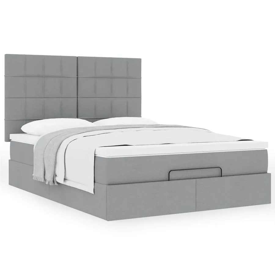 Cadre de lit ottoman et matelas gris clair 140x200 cm tissu - 4