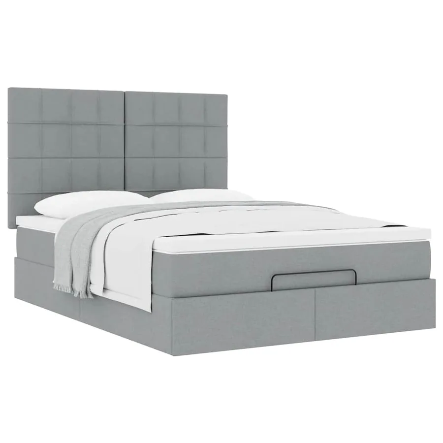 Cadre de lit ottoman et matelas gris clair 140x200 cm tissu - 5