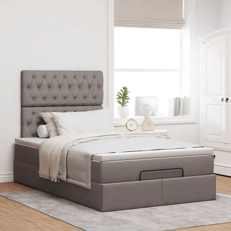 Cadre de lit ottoman avec matelas taupe 120x190 cm tissu - 3