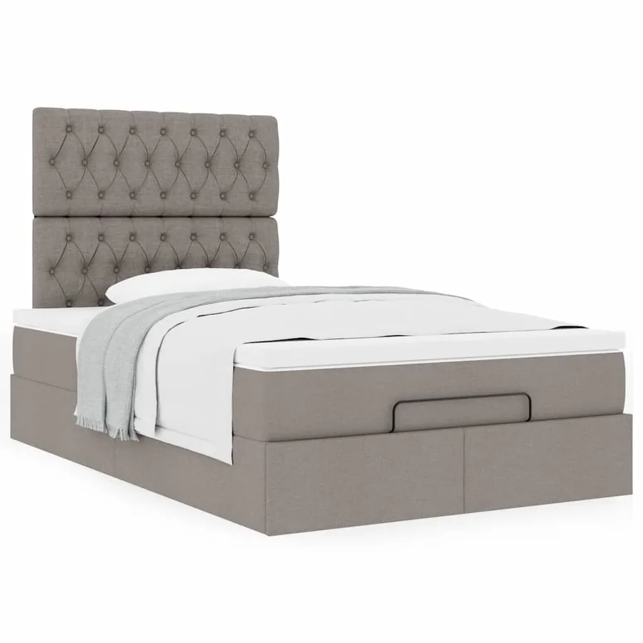 Cadre de lit ottoman avec matelas taupe 120x190 cm tissu - 4