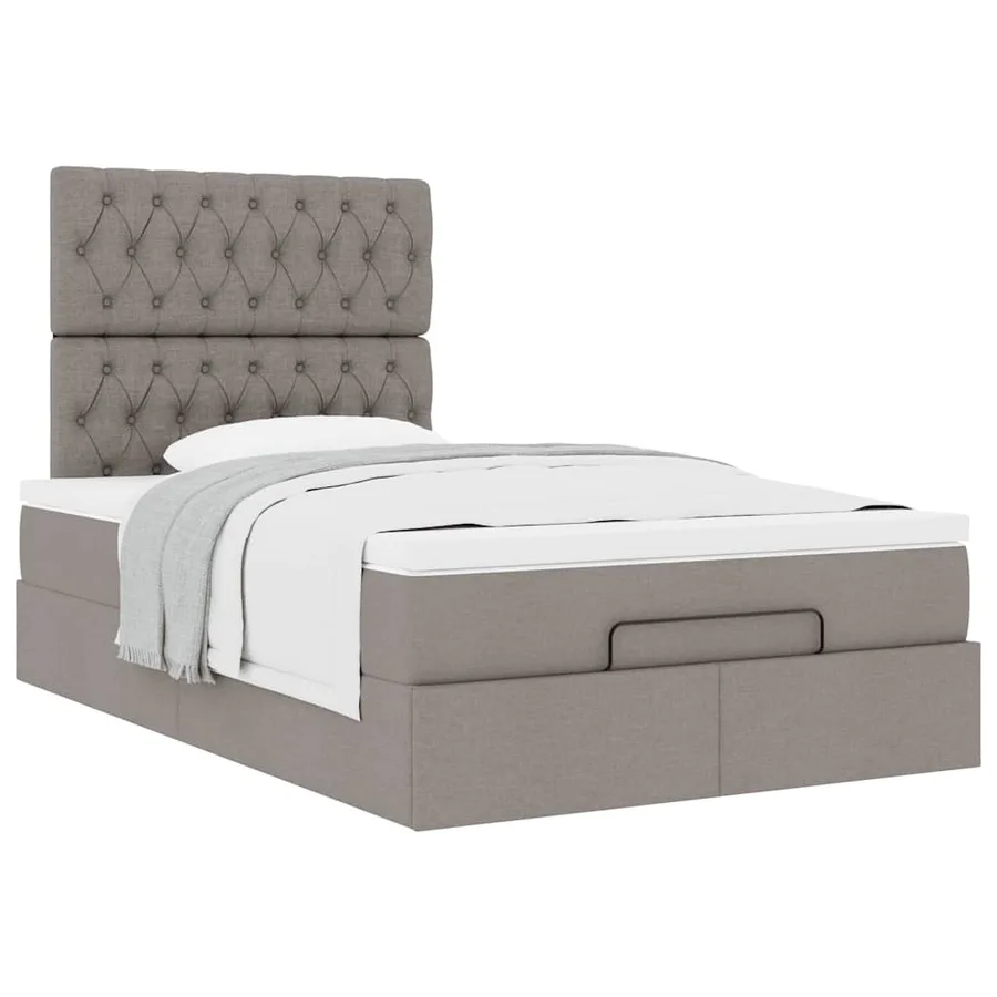 Cadre de lit ottoman avec matelas taupe 120x190 cm tissu - 5