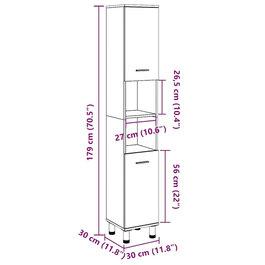 Armoire de salle de bain Gris béton 30x30x179 cm Aggloméré - 11