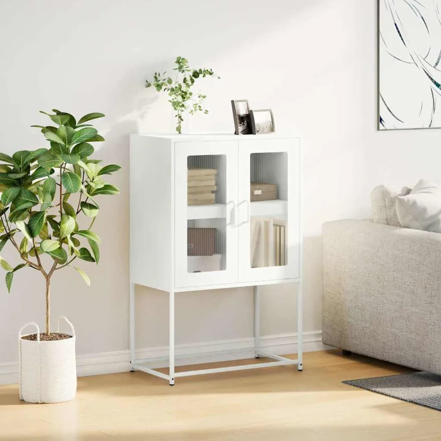 Buffet haut blanc 68x39x107 cm acier - 3