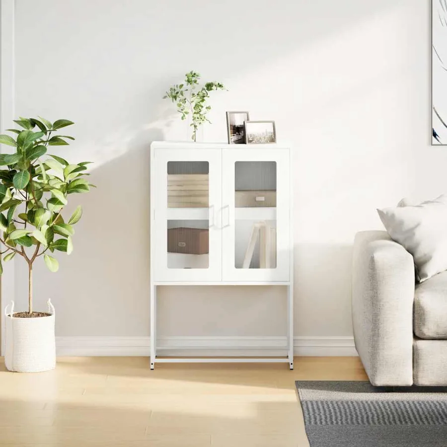Buffet haut blanc 68x39x107 cm acier - 4