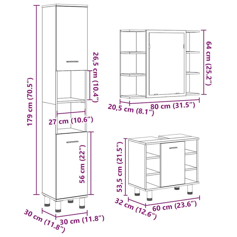 Ensemble de meubles de salle de bain 3 pcs gris béton - 11