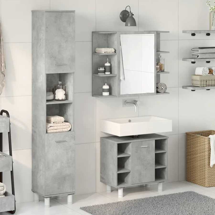 Ensemble de meubles de salle de bain 3 pcs gris béton - 3