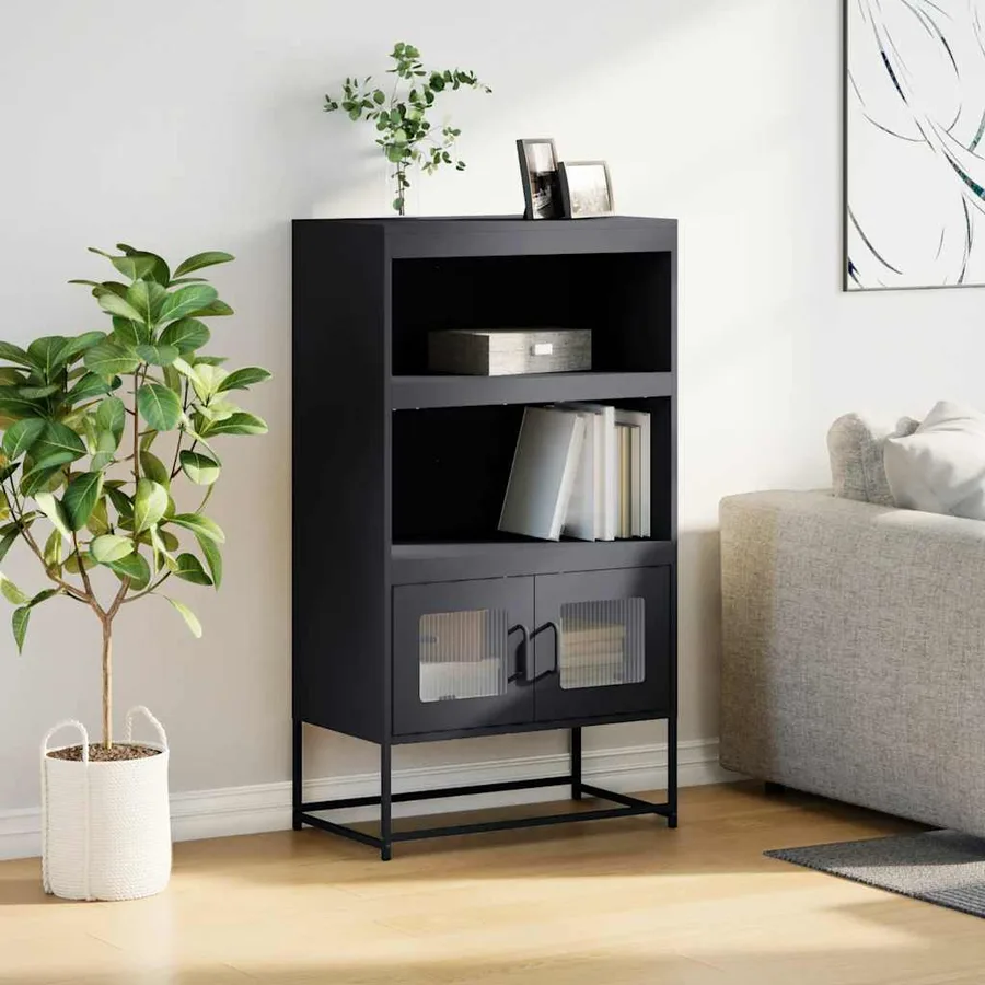 Buffet haut anthracite 68x39x123 cm acier - 4