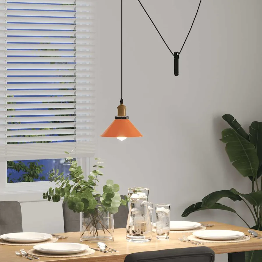 Lampe suspendue réglable hauteur E27 orange brillant métal - 4