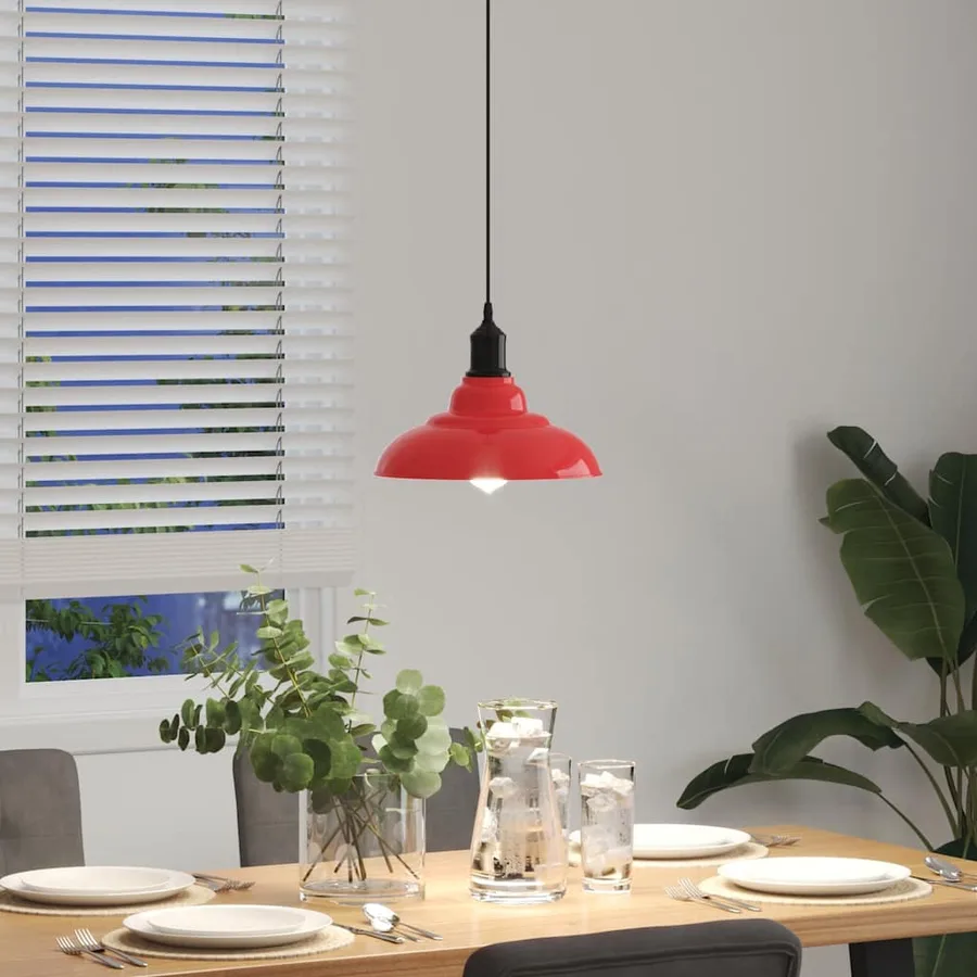 Lampe suspendue réglable hauteur E27 rouge brillant Ø31cm métal - 4