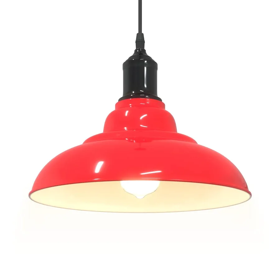 Lampe suspendue réglable hauteur E27 rouge brillant Ø31cm métal - 5
