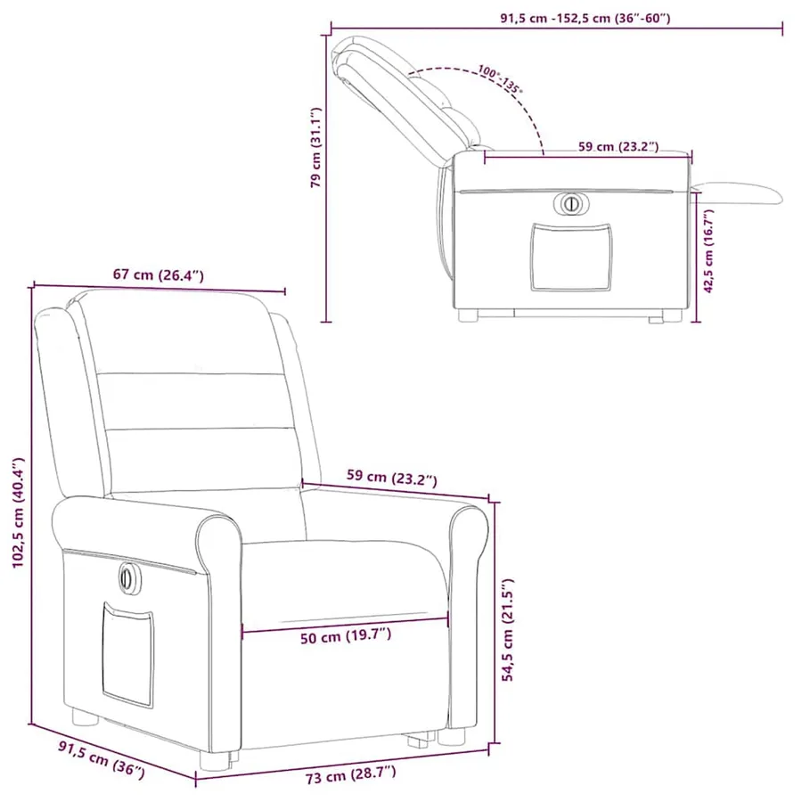 Fauteuil inclinable électrique gris clair tissu - 16